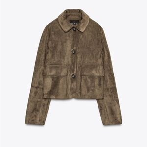 Zara Brown Faux Suede Cropped Jacket